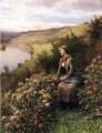 Une paysanne en attente Daniel Ridgway Knight Fleurs impressionnistes